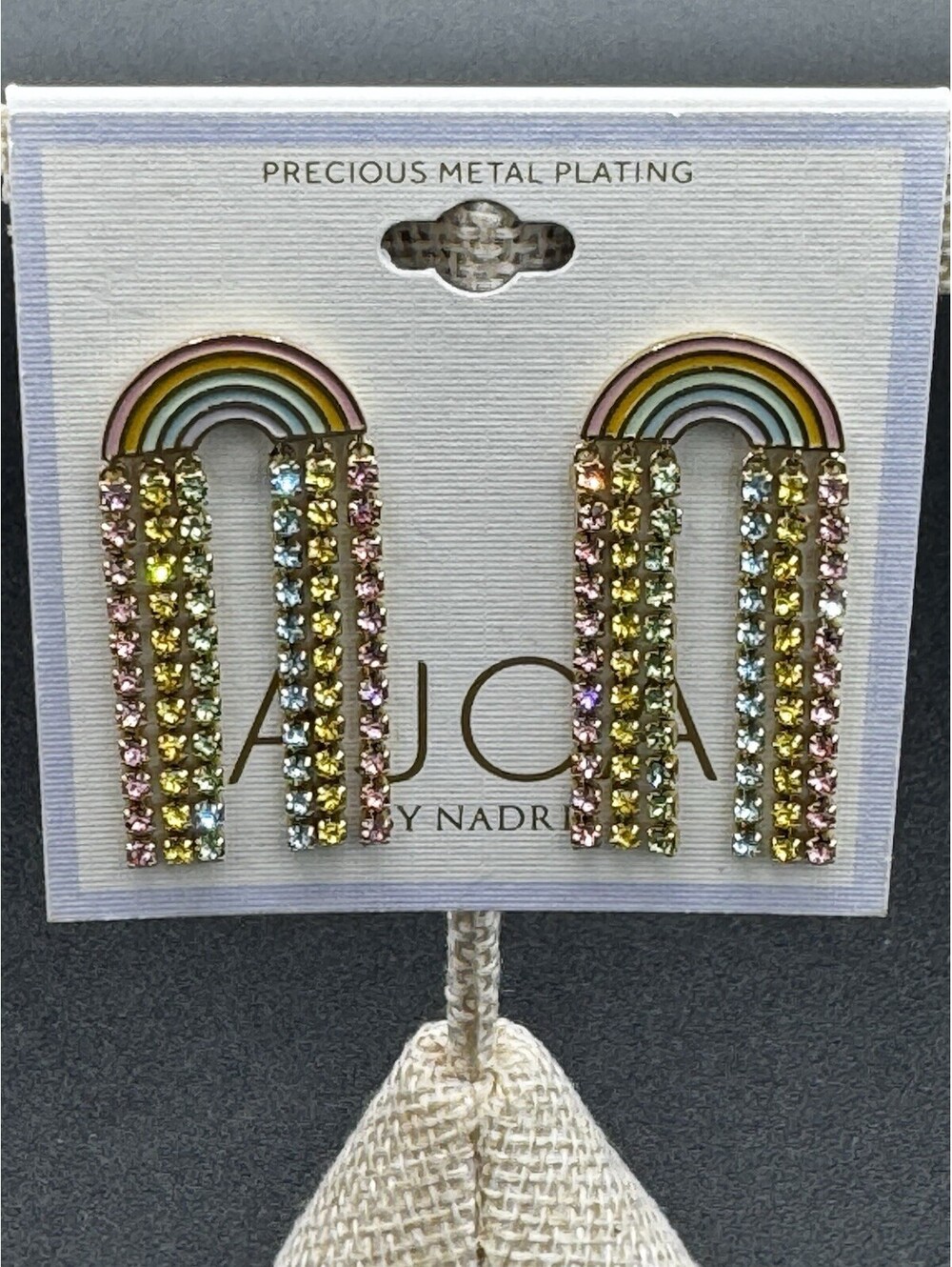 AJOA By Nadri Rainbow Rhinestone Statement Earrings Gold Tone Dangle Earrings NW